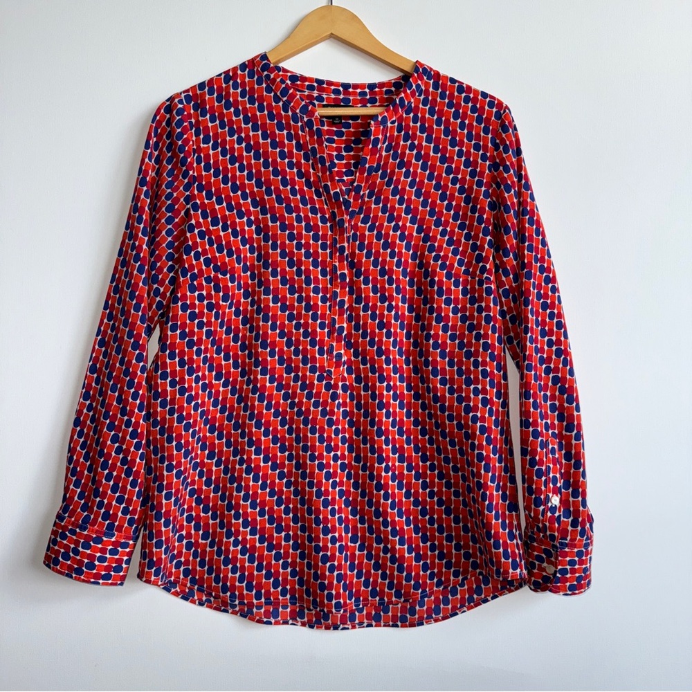 Talbots Long Sleeve Blouse Medium - Dopamine Dressing Geometric Red Blue Orange